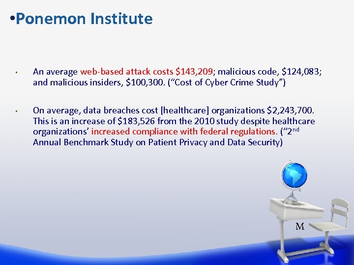  • Ponemon Institute • • An average web-based attack costs $143, 209; malicious
