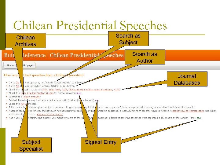 Chilean Presidential Speeches Chilean Archives Search as Subject Search as Author Journal Databases Subject