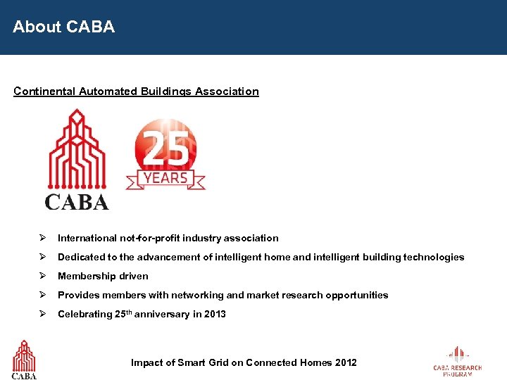 About CABA Continental Automated Buildings Association Ø International not-for-profit industry association Ø Dedicated to