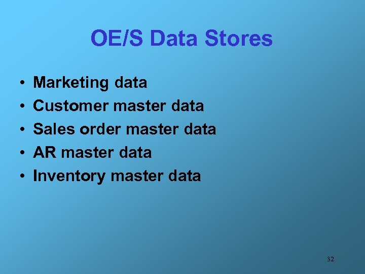 OE/S Data Stores • • • Marketing data Customer master data Sales order master