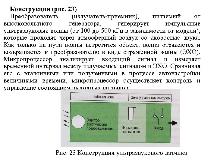Конструкция (рис. 23) Преобразователь (излучатель-приемник), питаемый от высоковольтного генератора, генерирует импульсные ультразвуковые волны (от