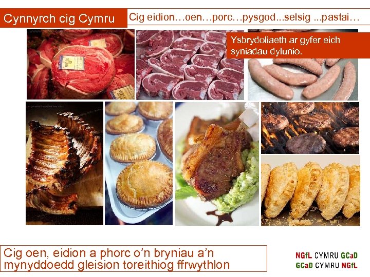 Cynnyrch cig Cymru Cig eidion…oen…porc…pysgod. . . selsig. . . pastai… Ysbrydoliaeth ar gyfer