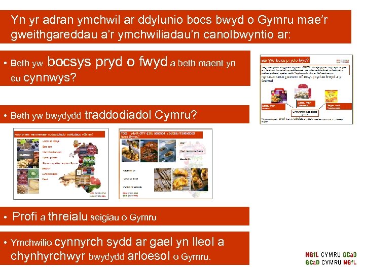 Yn yr adran ymchwil ar ddylunio bocs bwyd o Gymru mae’r gweithgareddau a’r ymchwiliadau’n