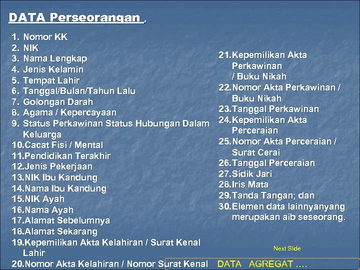 DATA Perseorangan. 1. 2. 3. 4. 5. 6. 7. 8. 9. Nomor KK NIK
