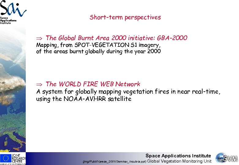 Short-term perspectives Þ The Global Burnt Area 2000 initiative: GBA-2000 Mapping, from SPOT-VEGETATION S