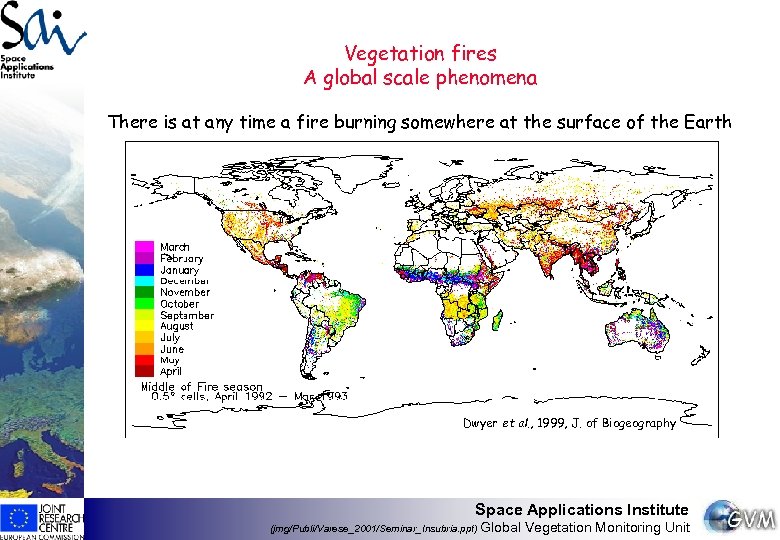 Vegetation fires A global scale phenomena There is at any time a fire burning