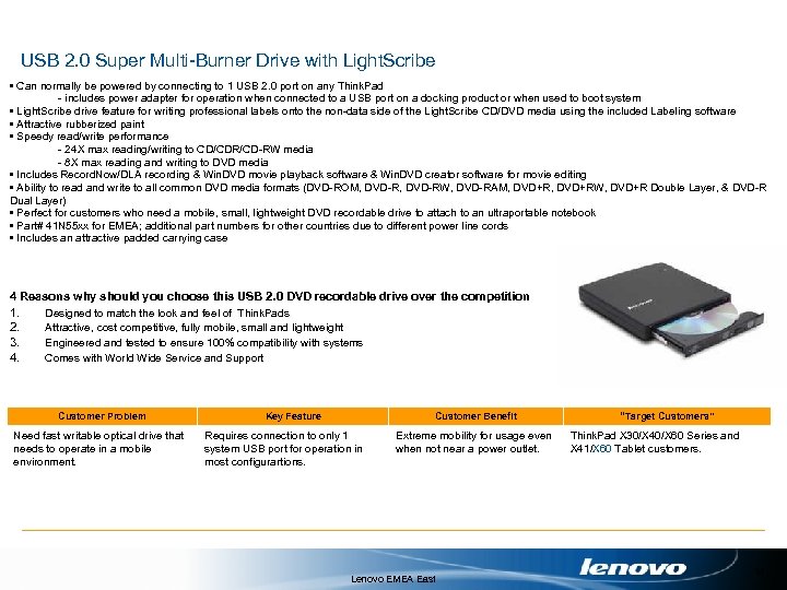 USB 2. 0 Super Multi-Burner Drive with Light. Scribe • Can normally be powered