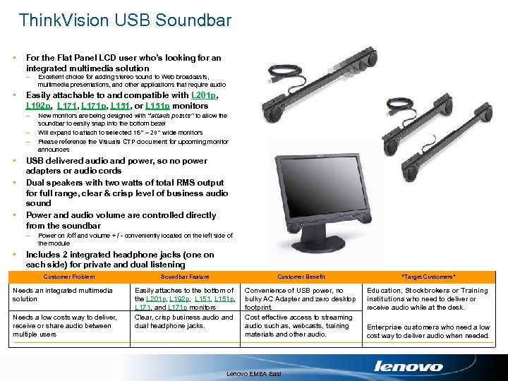  Think. Vision USB Soundbar • For the Flat Panel LCD user who’s looking
