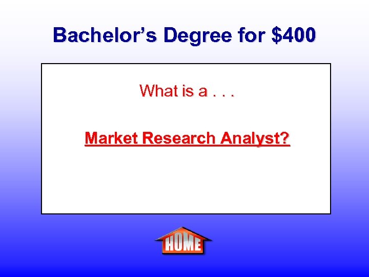 Bachelor’s Degree for $400 What is a. . . Market Research Analyst? 