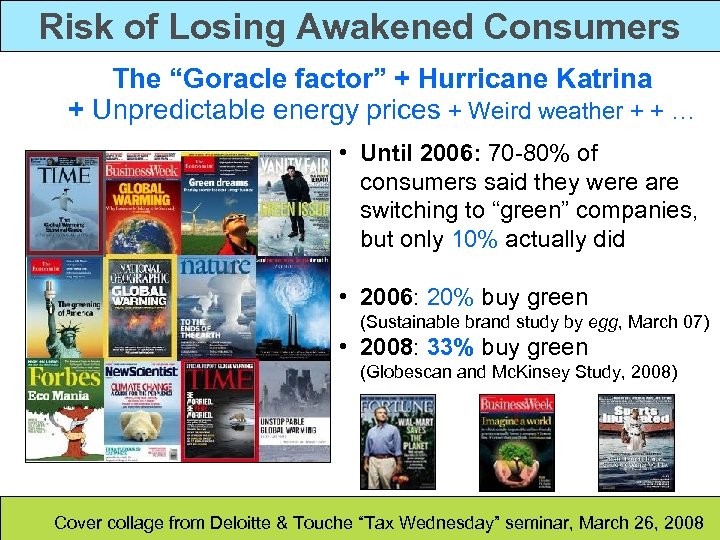 Risk of Losing Awakened Consumers The “Goracle factor” + Hurricane Katrina + Unpredictable energy