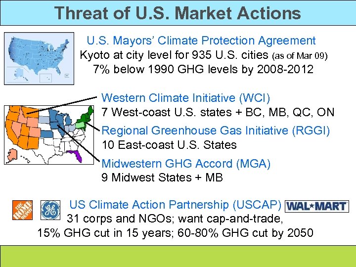 Threat of U. S. Market Actions U. S. Mayors’ Climate Protection Agreement Kyoto at