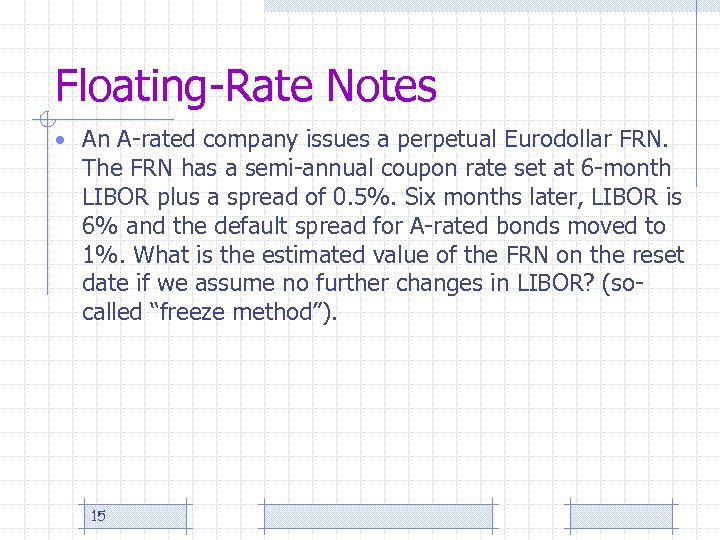 Floating-Rate Notes • An A-rated company issues a perpetual Eurodollar FRN. The FRN has