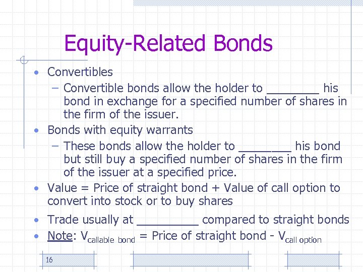 Equity-Related Bonds • Convertibles • • – Convertible bonds allow the holder to ____