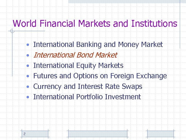 World Financial Markets and Institutions • International Banking and Money Market • International Bond