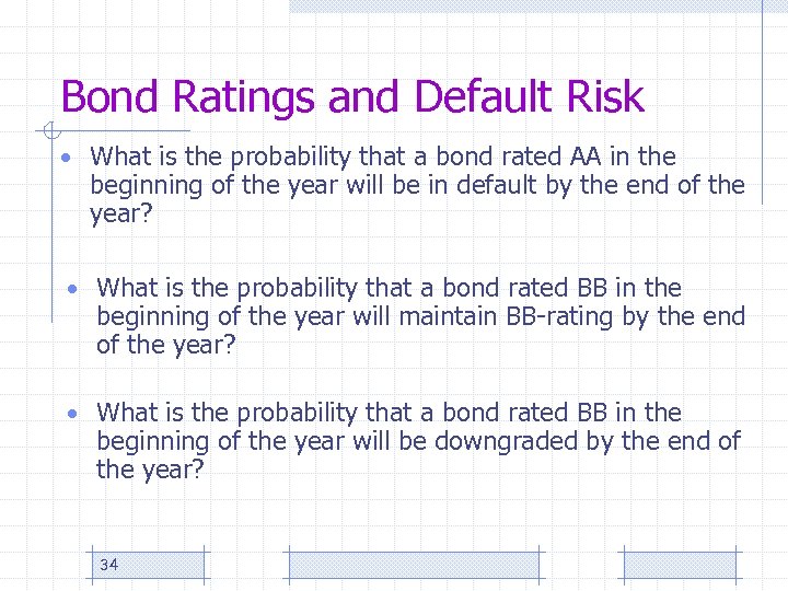 Bond Ratings and Default Risk • What is the probability that a bond rated