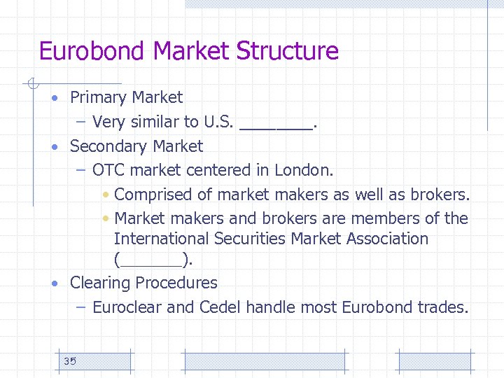 Eurobond Market Structure • Primary Market – Very similar to U. S. ____. •