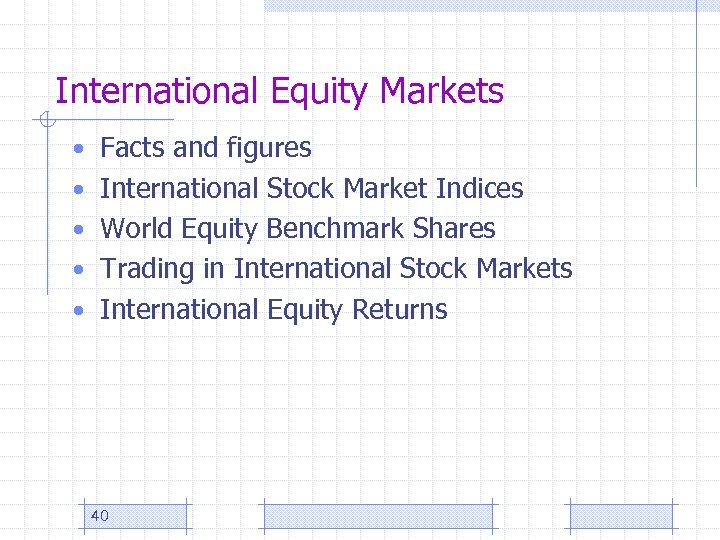 International Equity Markets • Facts and figures • International Stock Market Indices • World