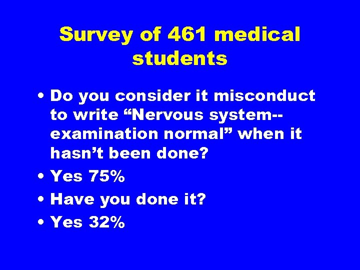 Survey of 461 medical students • Do you consider it misconduct to write “Nervous