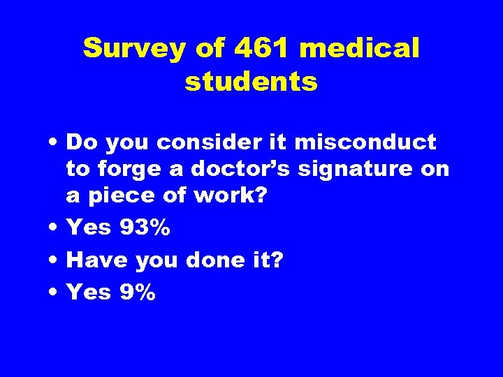 Survey of 461 medical students • Do you consider it misconduct to forge a