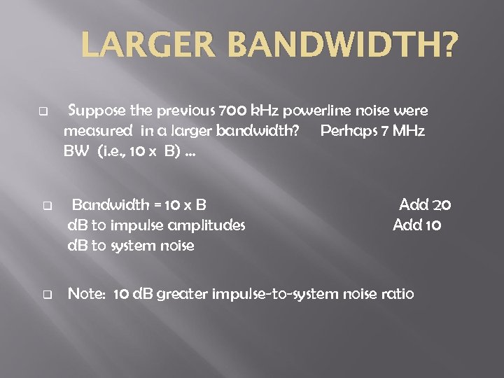 LARGER BANDWIDTH? q Suppose the previous 700 k. Hz powerline noise were measured in
