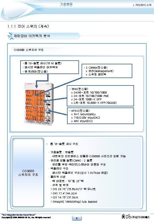 1. 제안장비 소개 1. 1. 1 코어 스위치 (계속) 제안장비 아키텍처 분석 OS 9800
