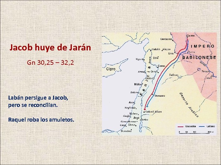 Jacob huye de Jarán Gn 30, 25 – 32, 2 Labán persigue a Jacob,