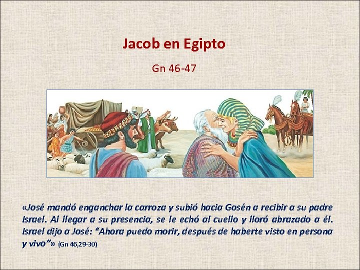 Jacob en Egipto Gn 46 -47 «José mandó enganchar la carroza y subió hacia