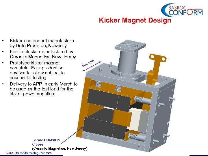 Kicker Magnet Design • • Kicker component manufacture by Brite Precision, Newbury Ferrite blocks