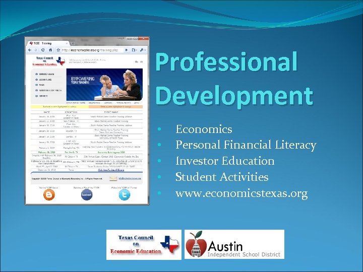 Professional Development • • • Economics Personal Financial Literacy Investor Education Student Activities www.