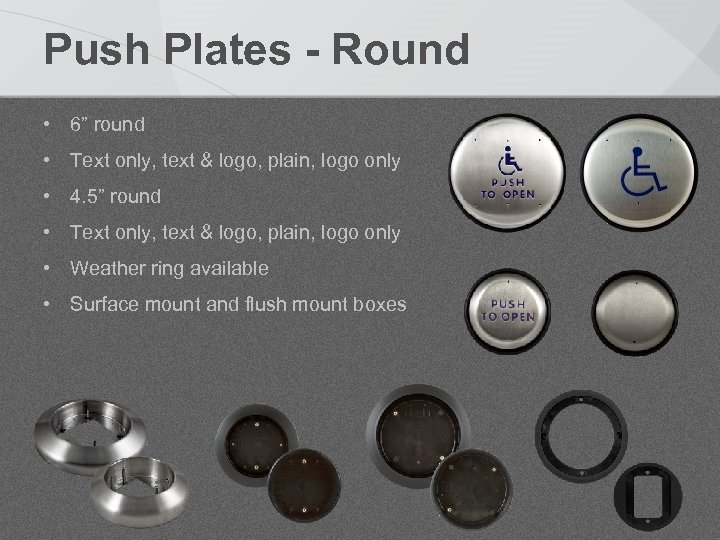 Push Plates - Round • 6” round • Text only, text & logo, plain,
