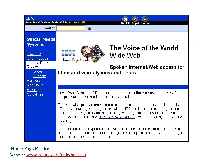 Home Page Reader Source: www-3. ibm. com/able/hpr. htm 