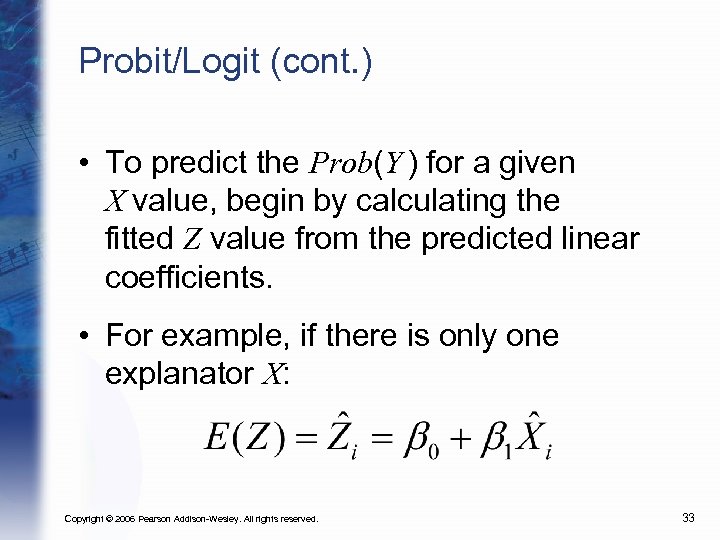 Probit/Logit (cont. ) • To predict the Prob(Y ) for a given X value,