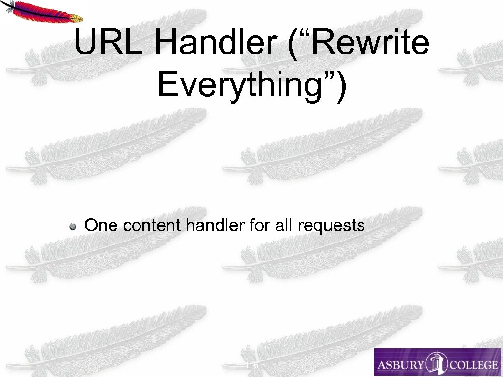 URL Handler (“Rewrite Everything”) One content handler for all requests 116 