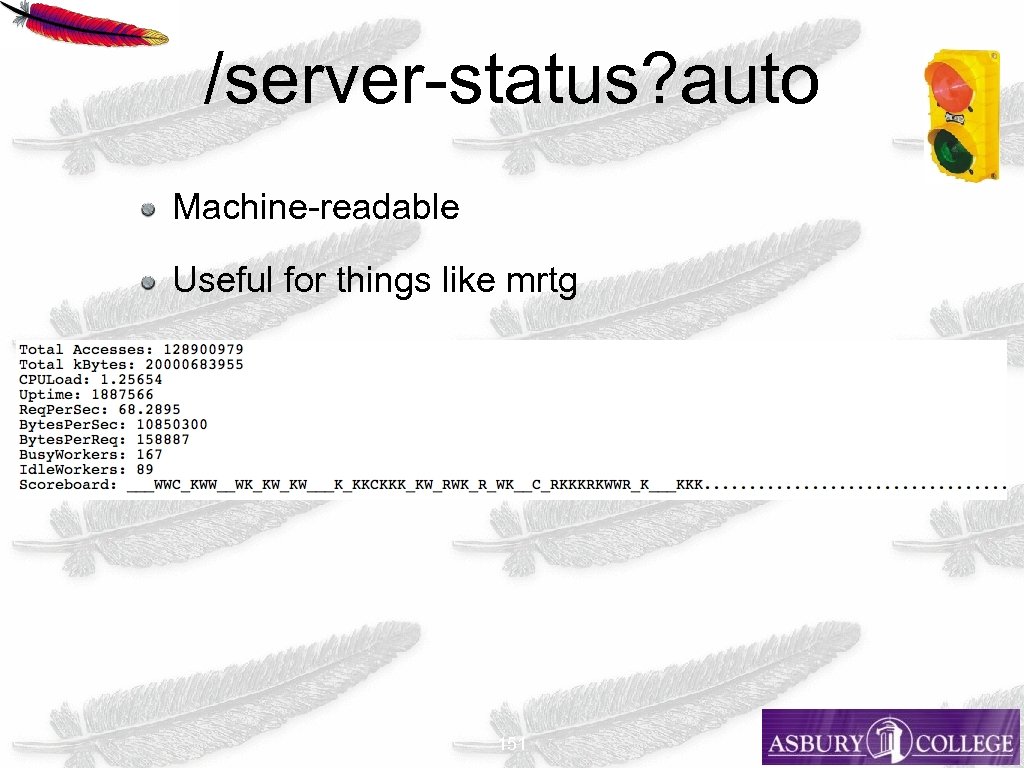 /server-status? auto Machine-readable Useful for things like mrtg 151 