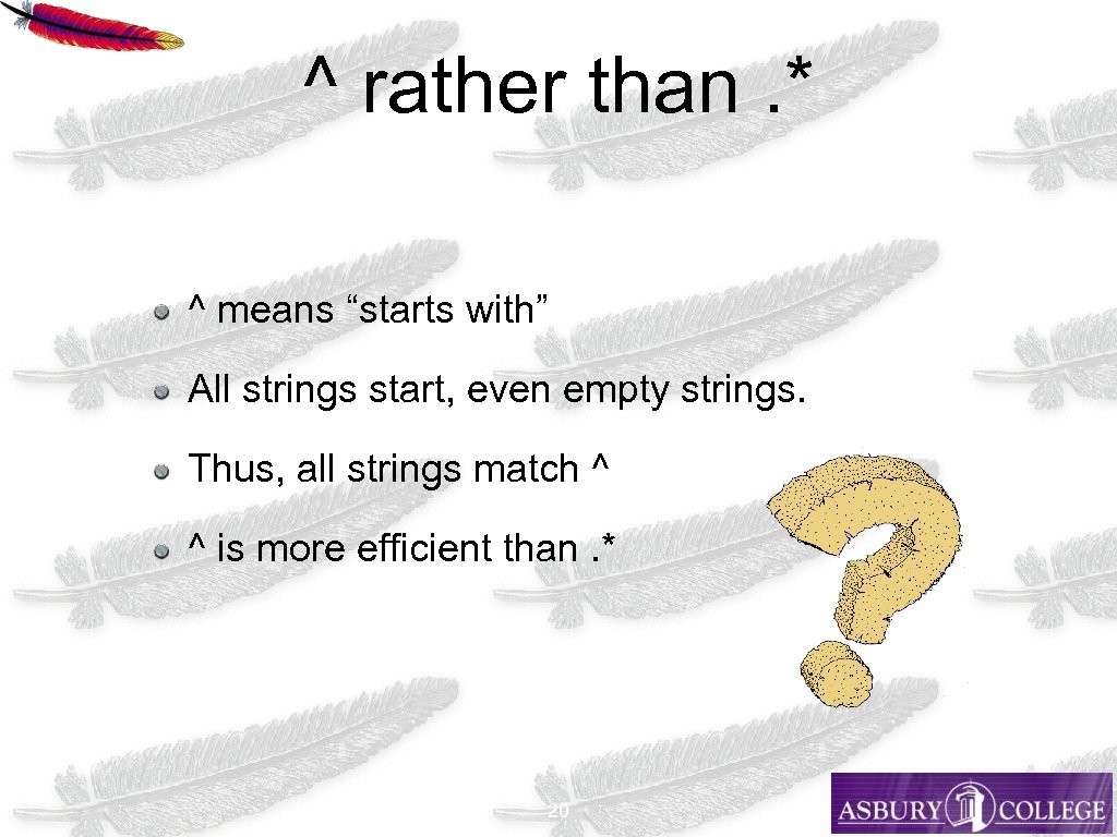 ^ rather than. * ^ means “starts with” All strings start, even empty strings.