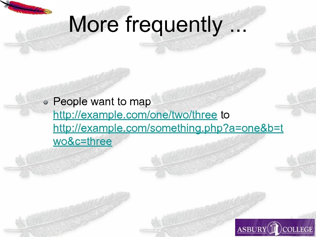 More frequently. . . People want to map http: //example. com/one/two/three to http: //example.