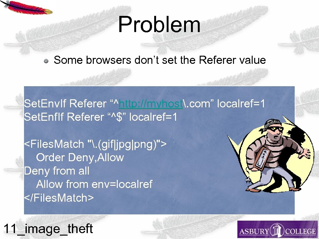 Problem Some browsers don’t set the Referer value Set. Env. If Referer “^http: //myhost.