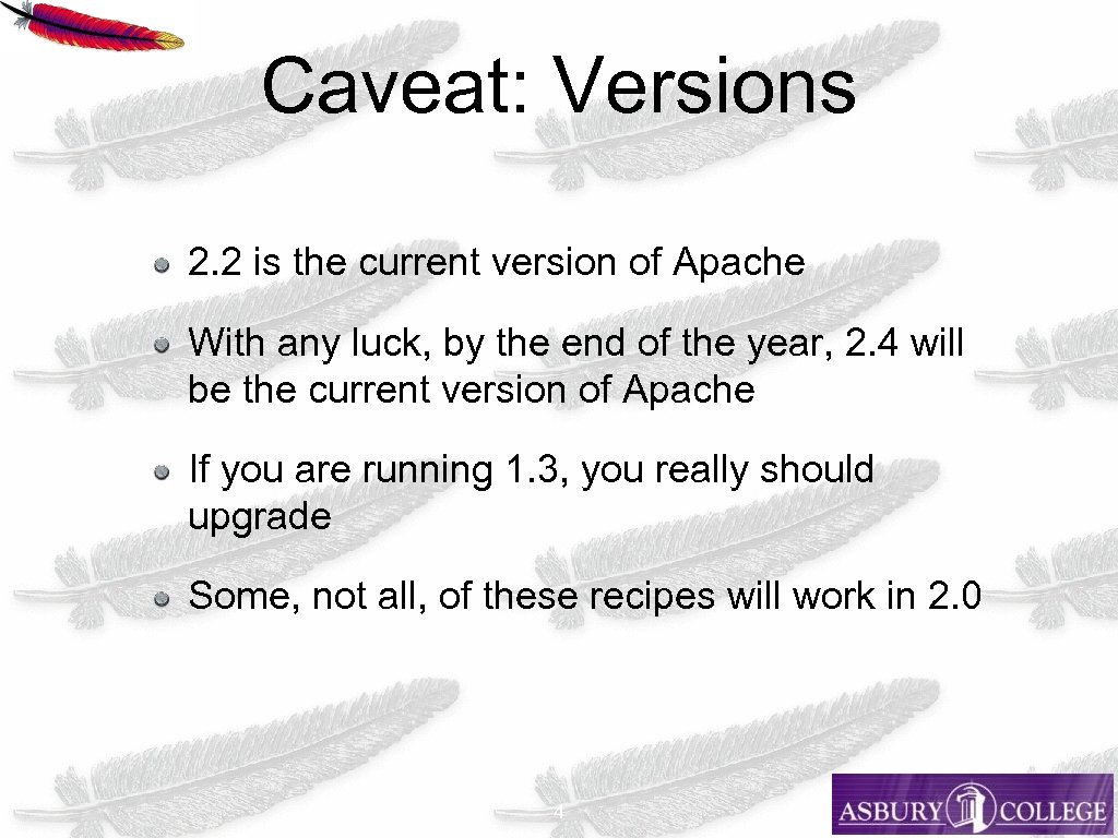 Caveat: Versions 2. 2 is the current version of Apache With any luck, by