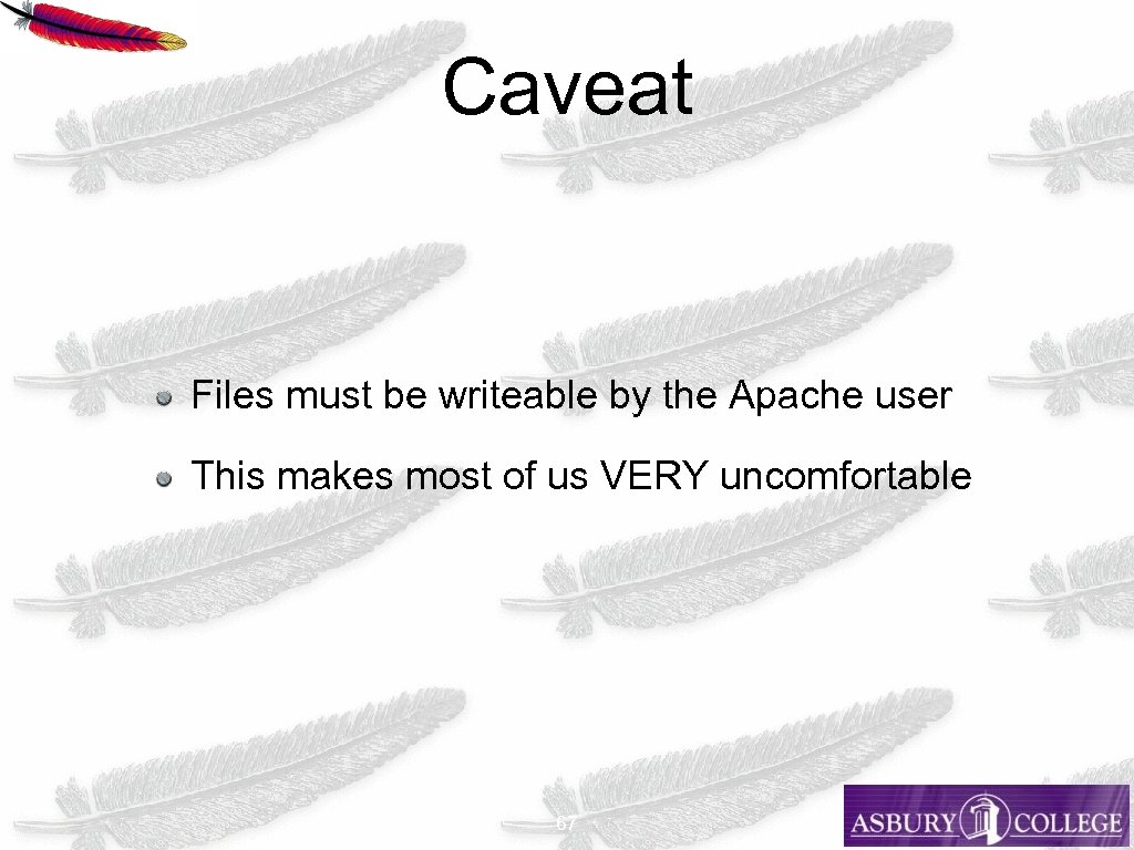 Caveat Files must be writeable by the Apache user This makes most of us