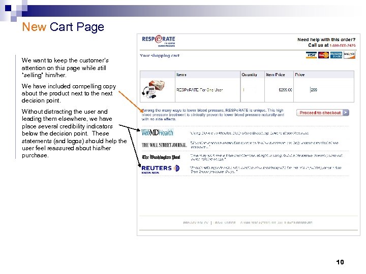 New Cart Page We want to keep the customer’s attention on this page while