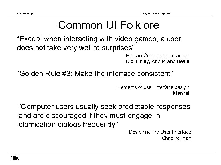 ASR Workshop Paris, France 18 -20 Sept 2000 Common UI Folklore “Except when interacting