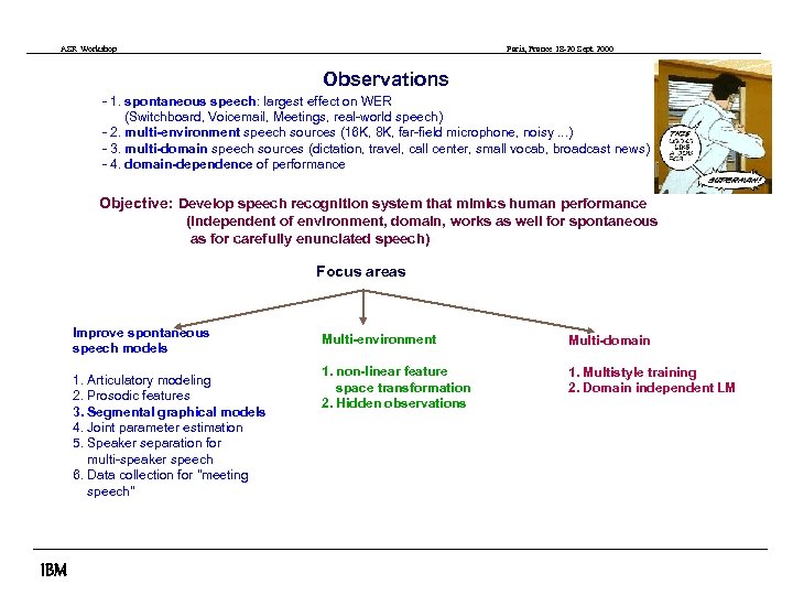ASR Workshop Paris, France 18 -20 Sept 2000 Observations - 1. spontaneous speech: largest