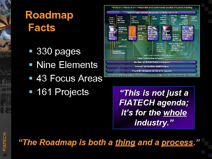 Roadmap Facts § § 330 pages Nine Elements 43 Focus Areas 161 Projects “This