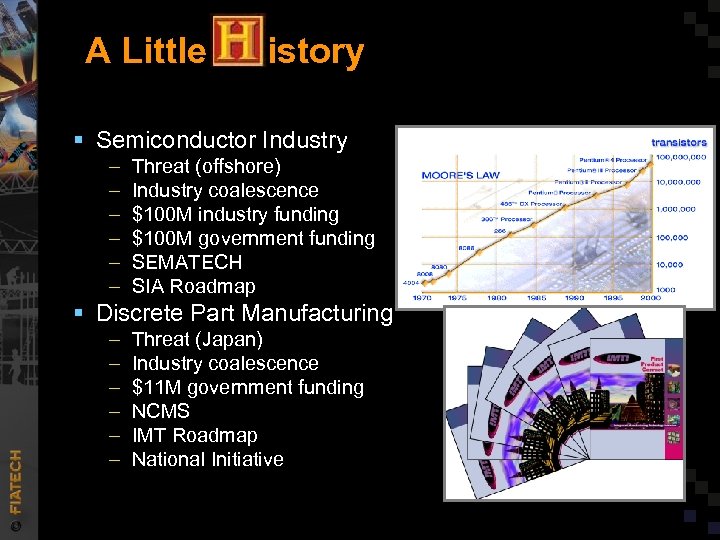 A Little istory § Semiconductor Industry – – – Threat (offshore) Industry coalescence $100