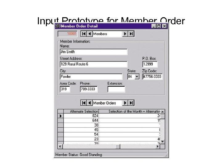 Input Prototype for Member Order 