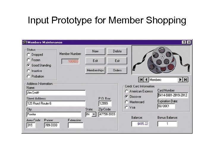 Input Prototype for Member Shopping 