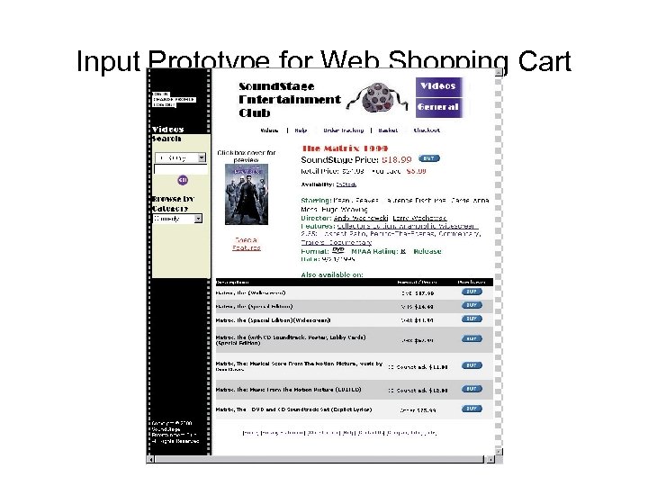 Input Prototype for Web Shopping Cart 