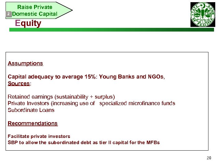 2 Raise Private Domestic Capital Equity Assumptions Capital adequacy to average 15%: Young Banks