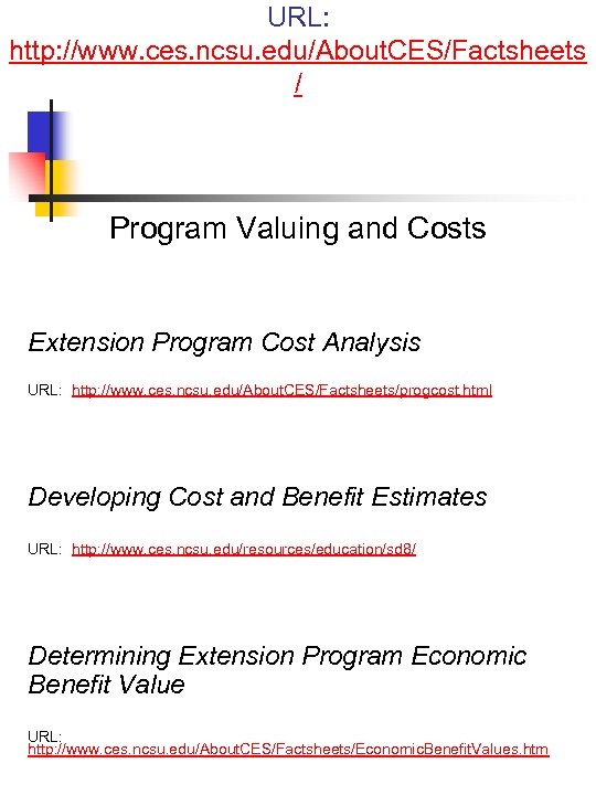 URL: http: //www. ces. ncsu. edu/About. CES/Factsheets / Program Valuing and Costs Extension Program