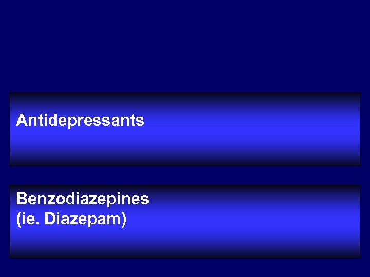 Antidepressants Benzodiazepines (ie. Diazepam) 